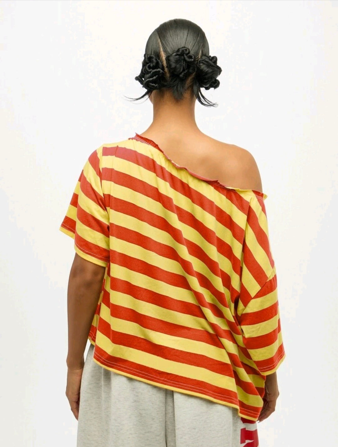 Off Shoulder Orange And Yellow Tee UK-16