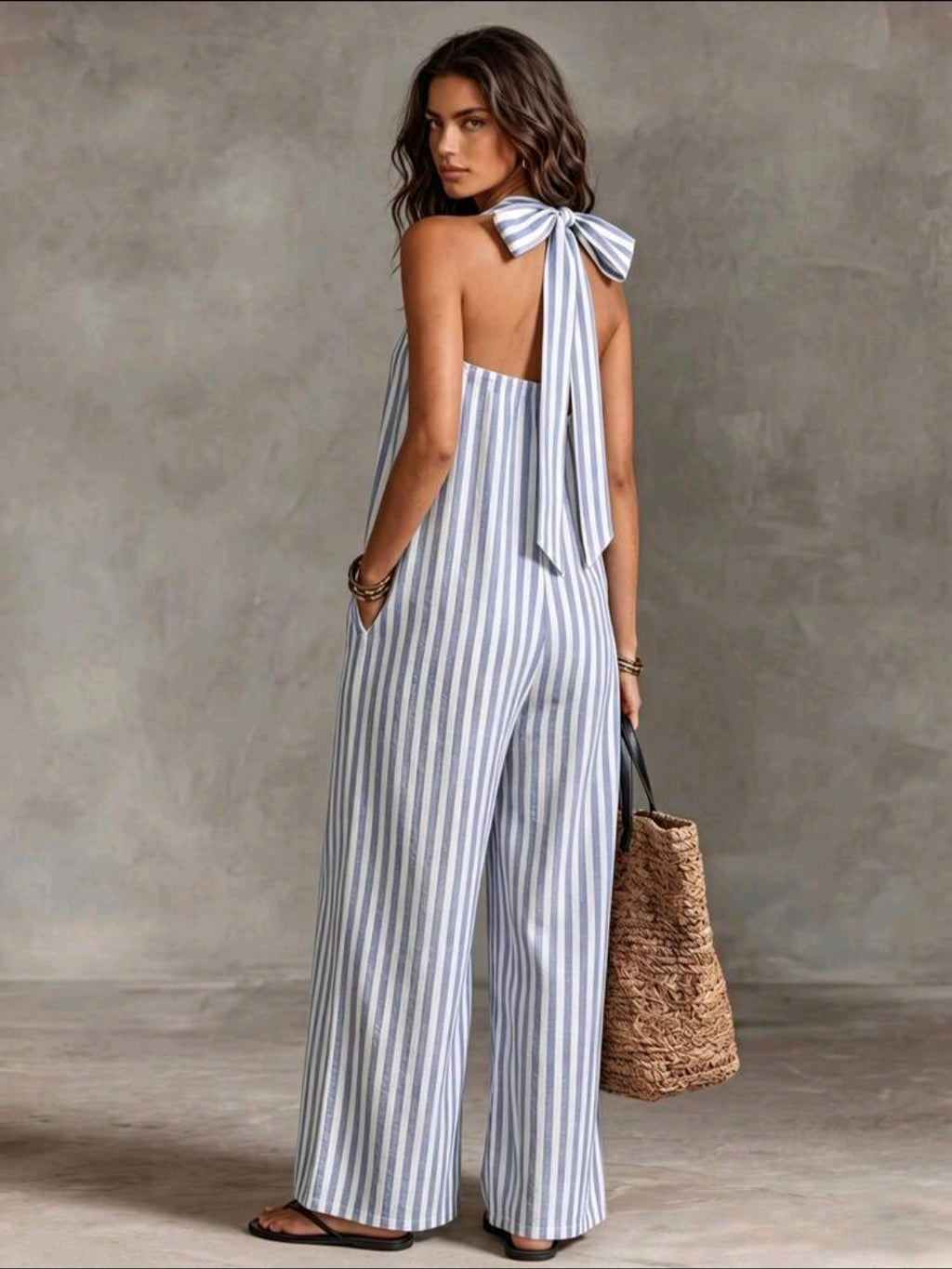 Blue And White Striped Jumpsuit UK- 16
