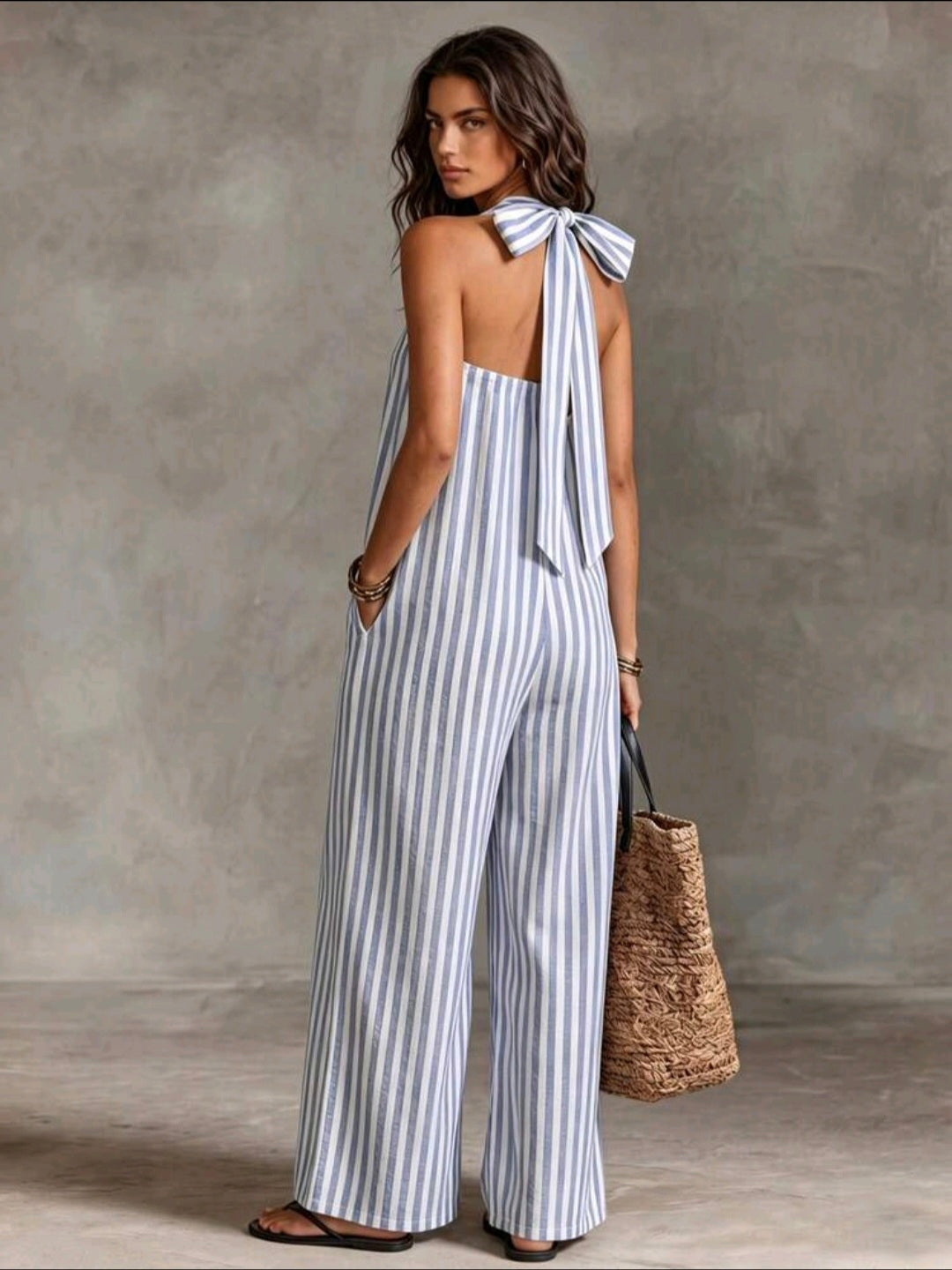 Blue And White Striped Jumpsuit UK- 16