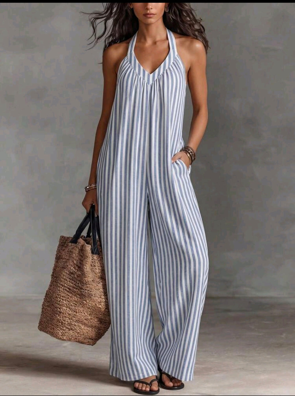 Blue And White Striped Jumpsuit UK- 16