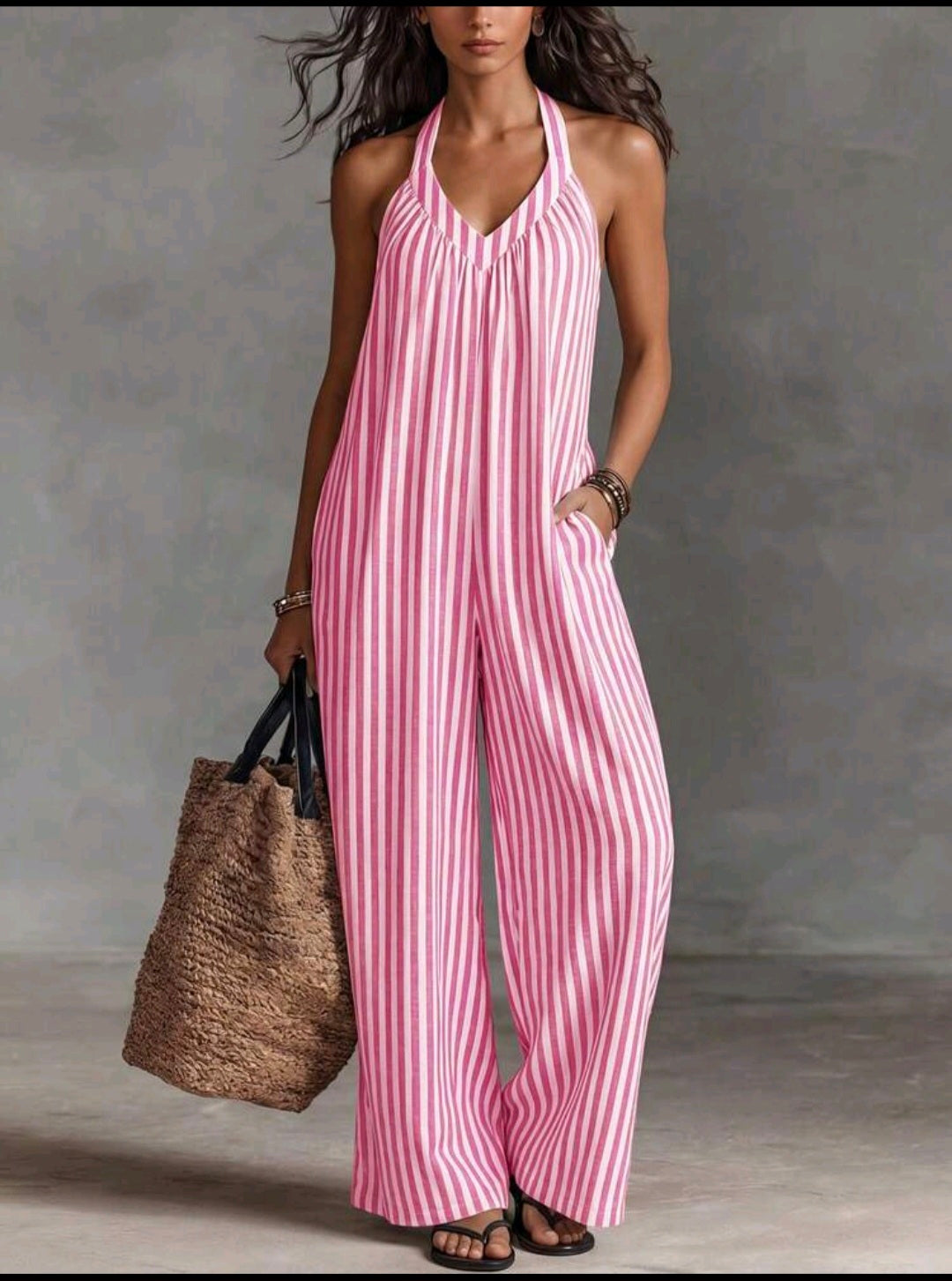 Hot Pink And White Striped Jumpsuit UK-10