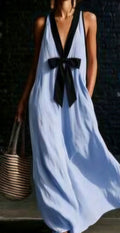 Baby Blue Deep V-Neck Maxi Dress UK-16