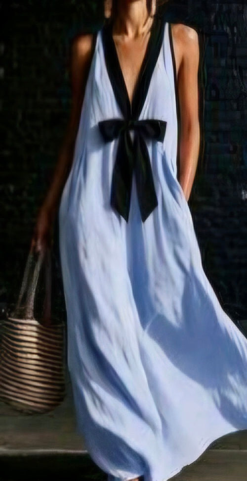 Baby Blue Deep V-Neck Maxi Dress UK-16