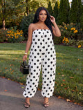 Sleeveless Black And White Polka Dot Jumpsuit UK-16