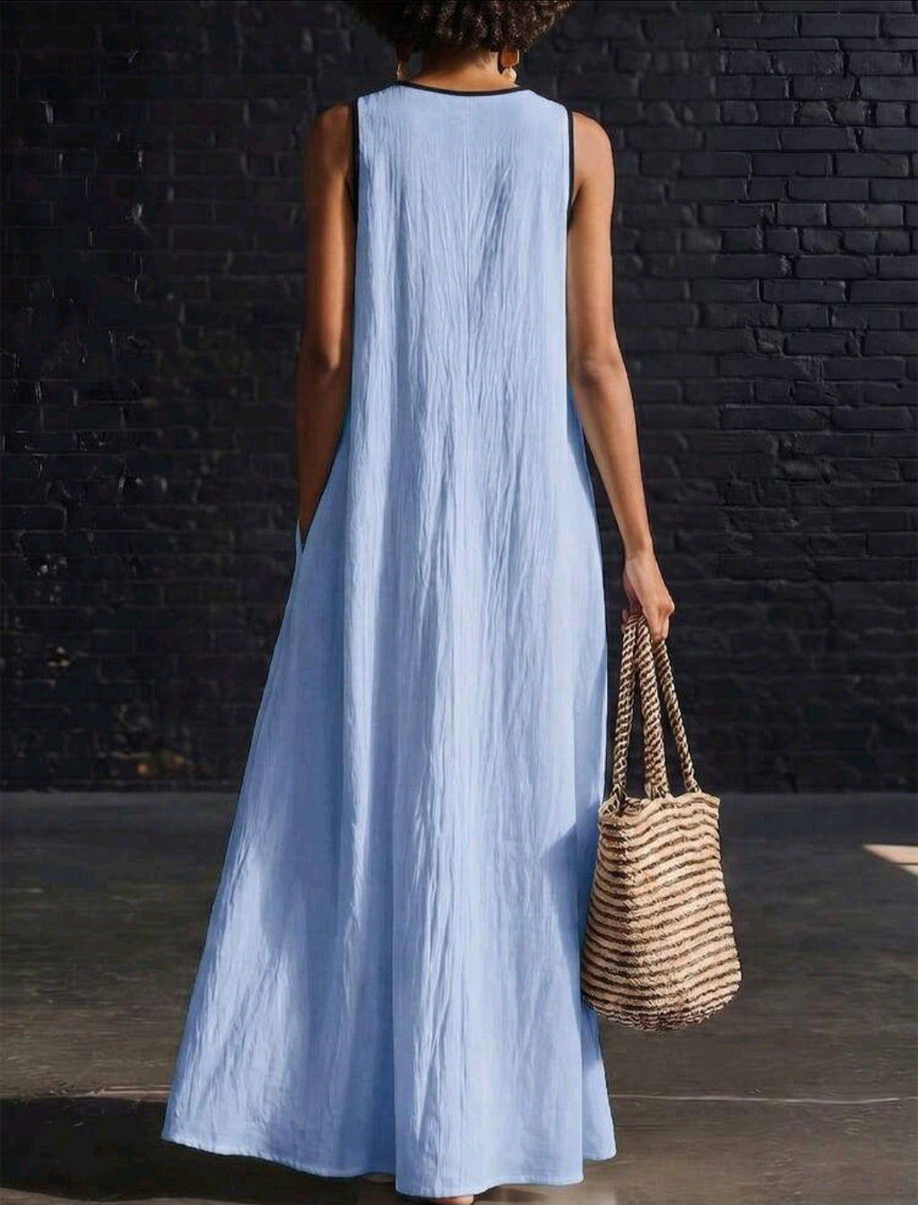 Baby Blue Deep V-Neck Maxi Dress UK-16