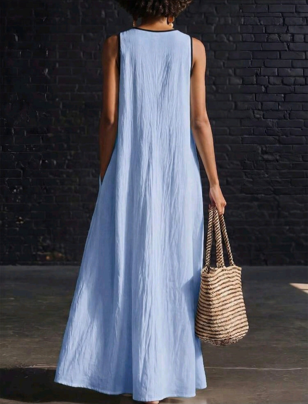 Baby Blue Deep V-Neck Maxi Dress UK-16