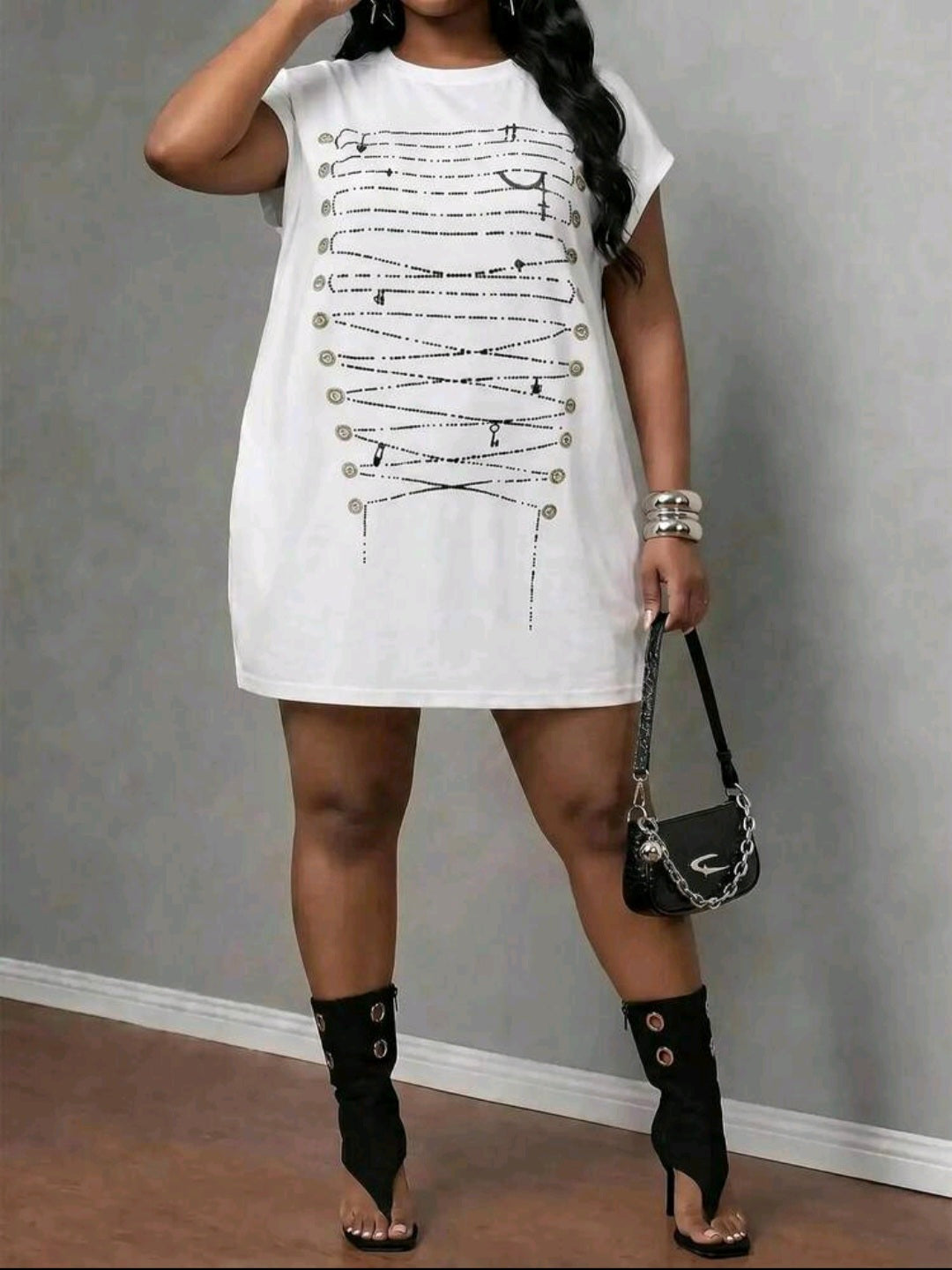 White Chain Pattern Mini Dress UK-18