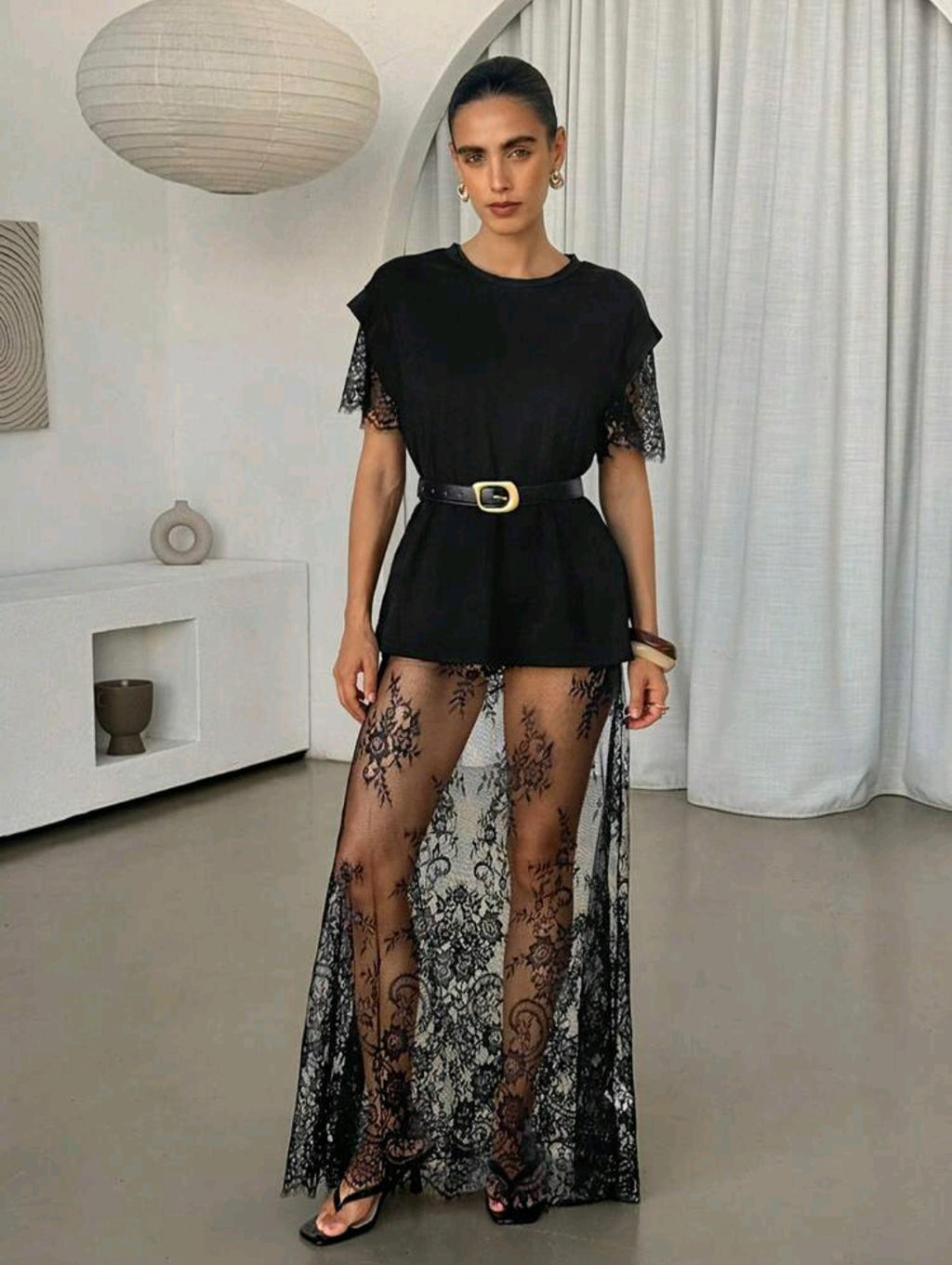 Black Lace Sheer Dress UK-18