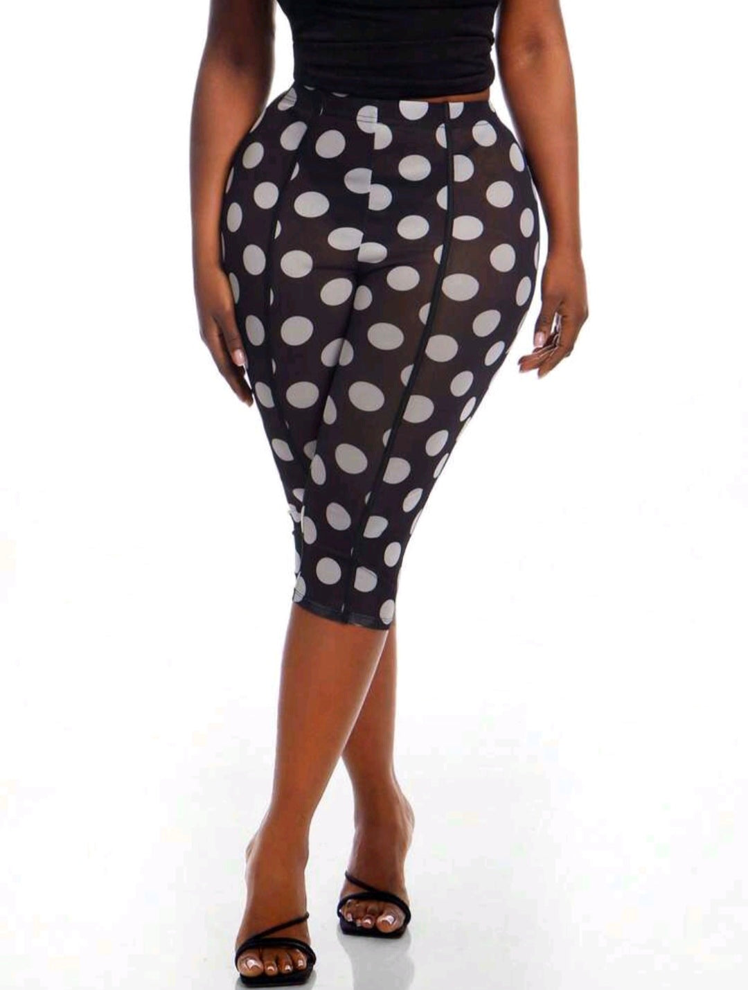 Black And White Polka Dot Mesh Sheer Leggings UK-18