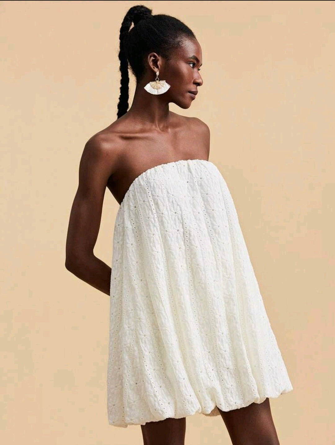 White Textured Mini Bubble Dress UK-8