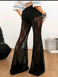 Y2K Black Lace Flare Pants UK-12/14