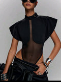 Mesh Sheer Collar Bodysuit UK-10