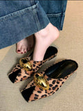Animal Print Suede Peep Toe Flat Mules UK 7.5