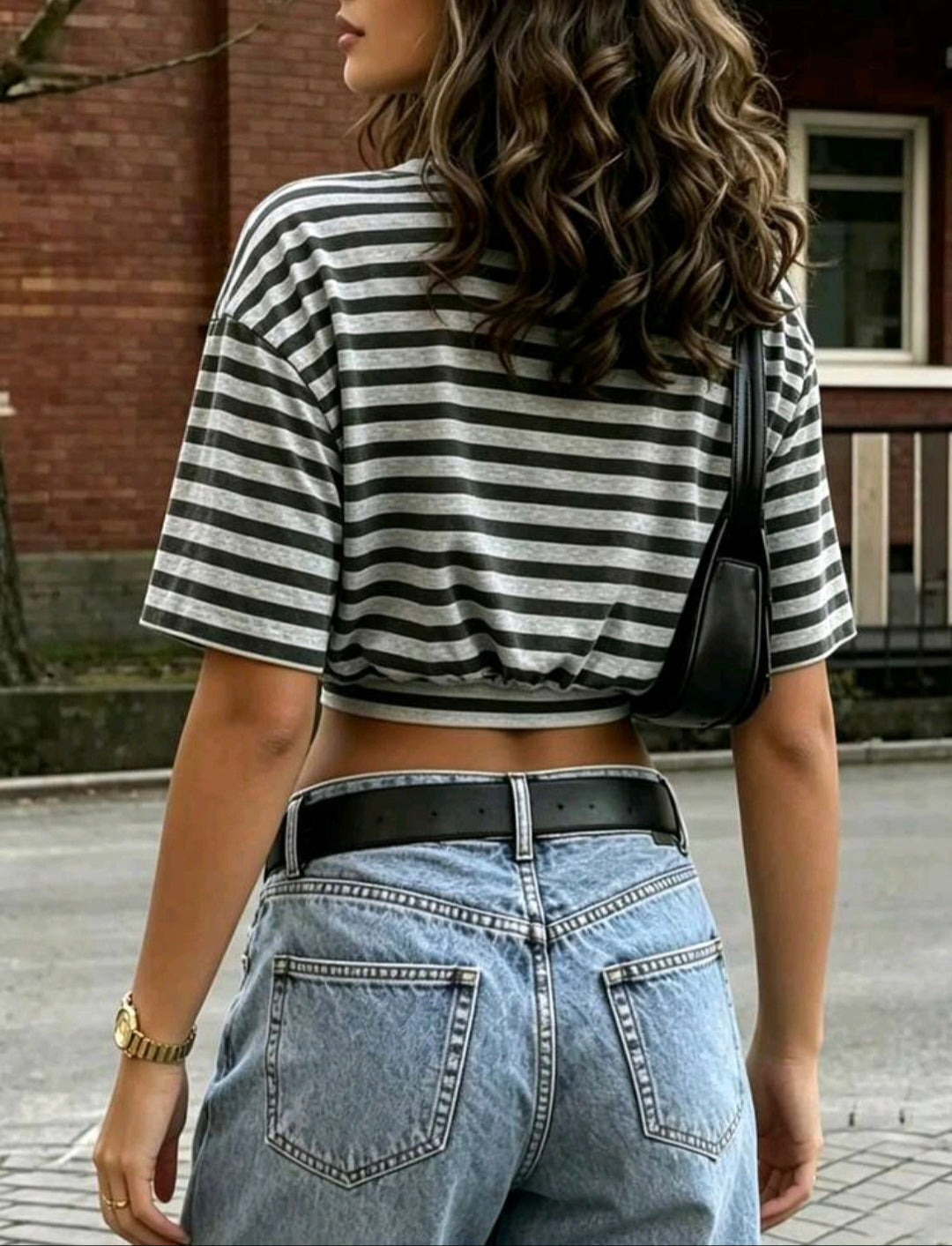 Loose Fit Striped Crop Tee UK-12/14
