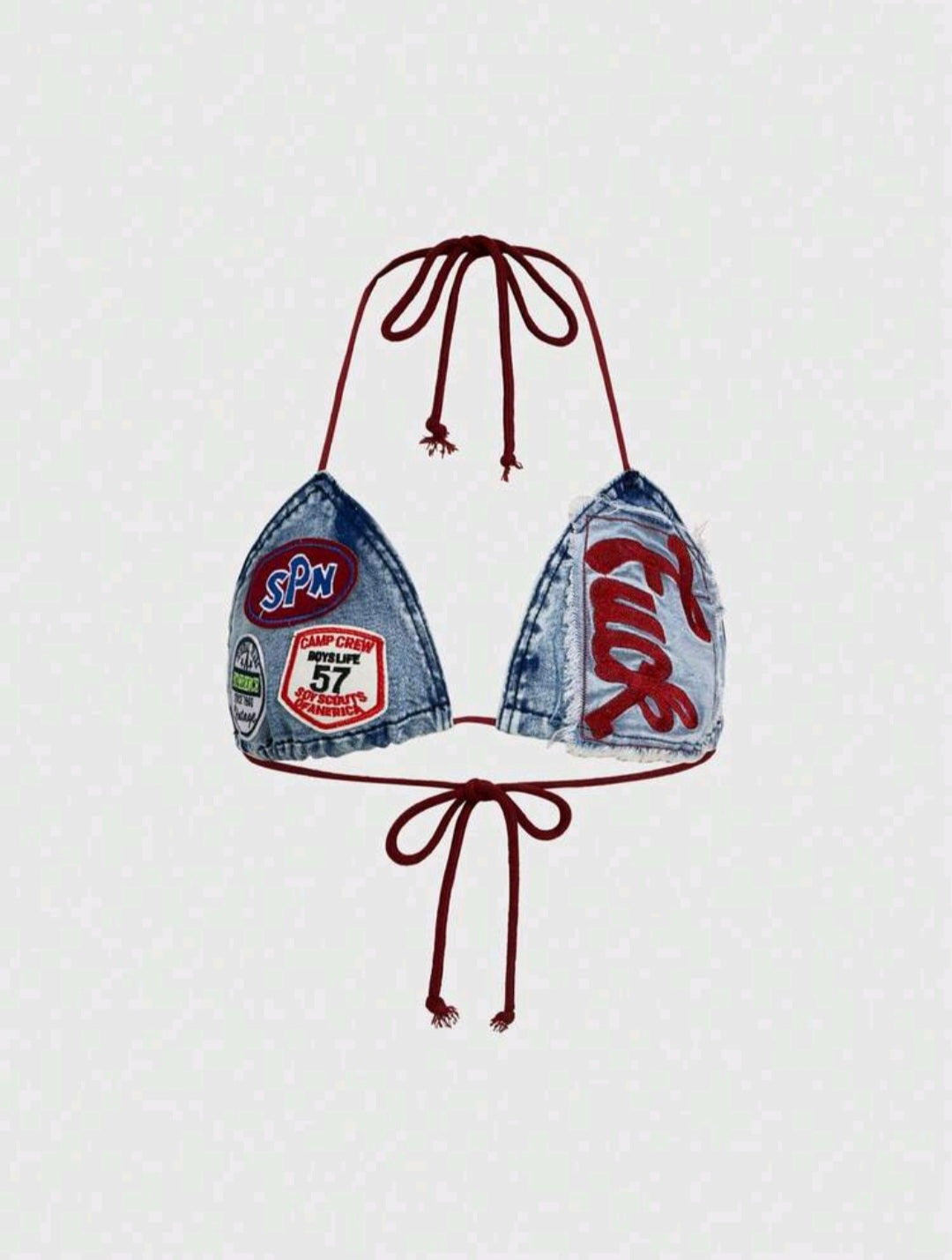Denim Vintage Slogan Bralet UK-8