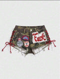 Army Green Graphic Letter Shorts UK-8