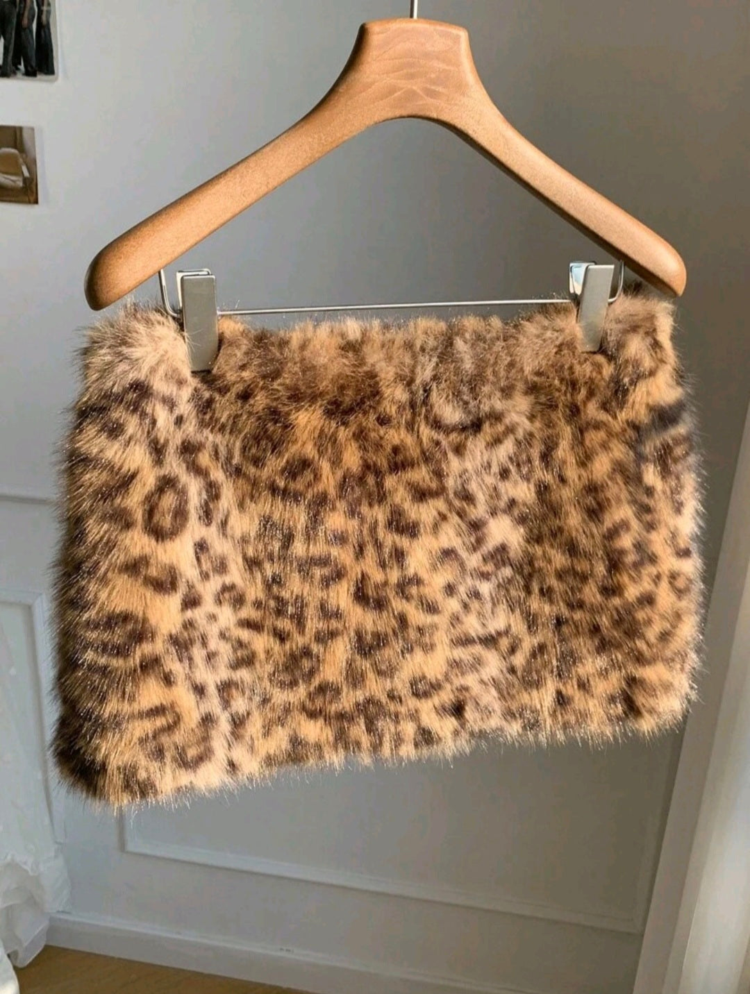 Y2K Fuzzy Leopard Print Skirt UK-8