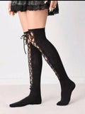 Black Strap-On Over The Knee Fishnet Socks B