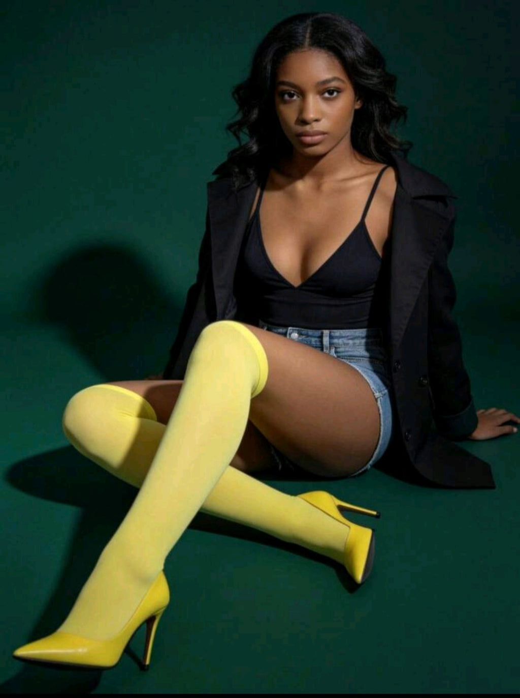 Over The Knee Yellow Thigh High Socks  A