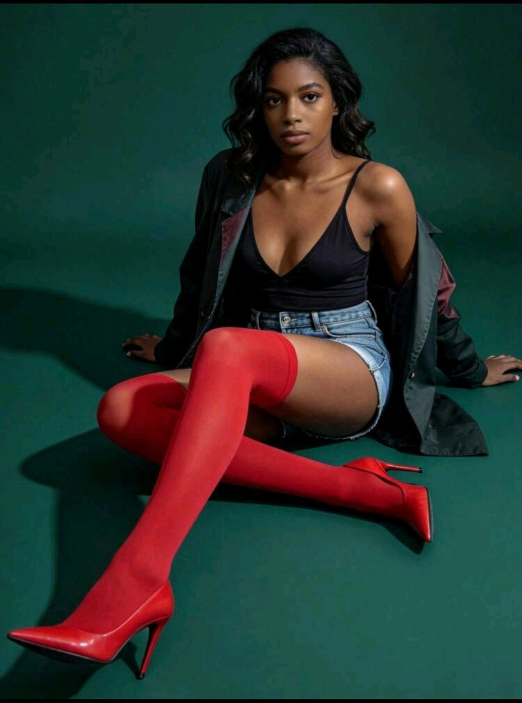 Over The Knee Red Thigh High Socks  A