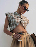 Plaid Collared Crop Top UK-6