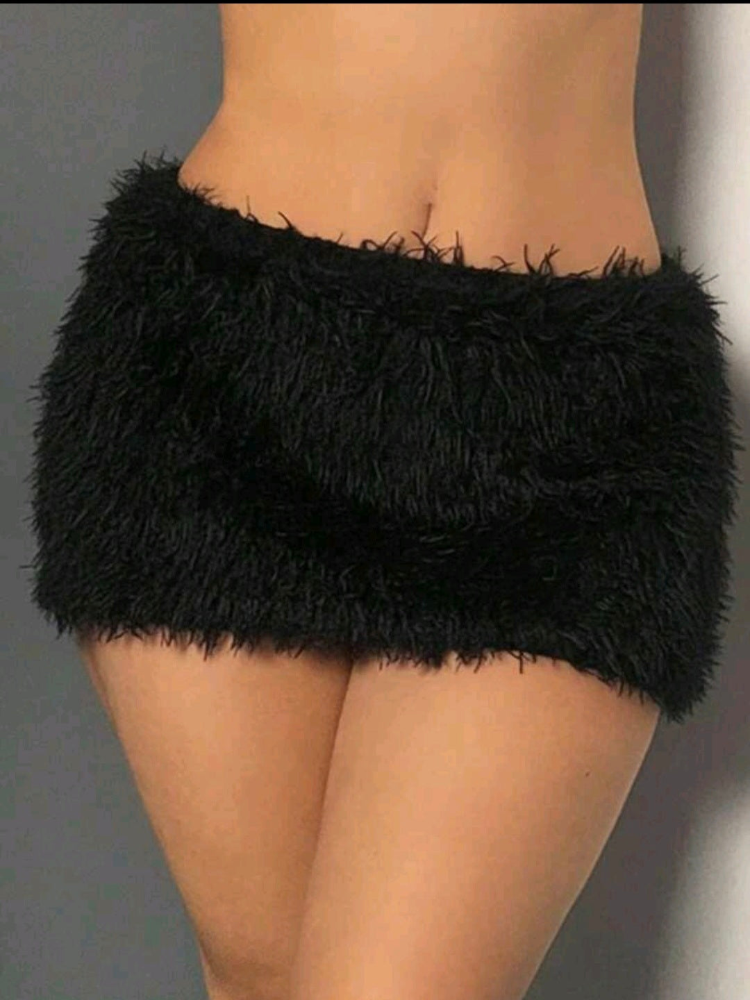 Black Fluffy Mini Skirt UK-16