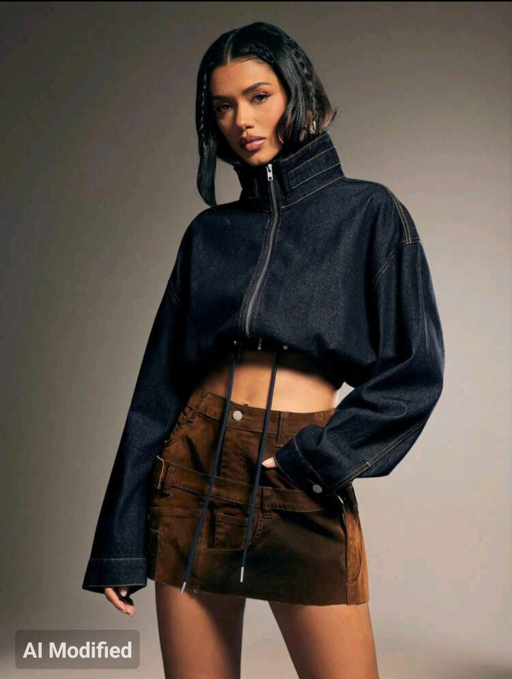 Dark Denim Funnel Neck Cropped Jacket UK-12/14
