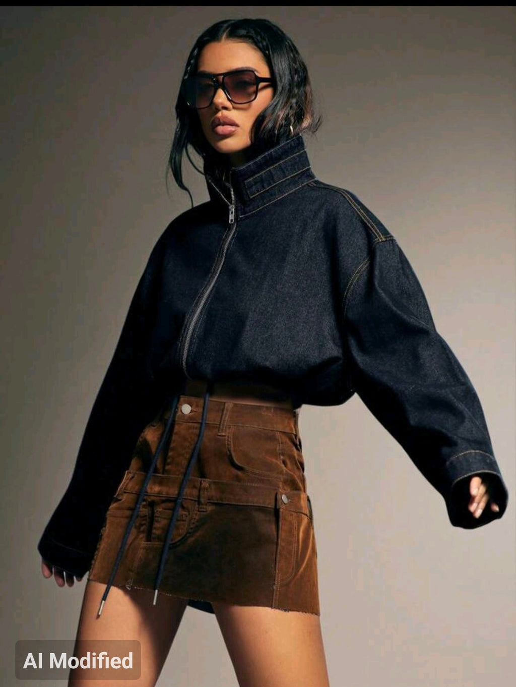 Dark Denim Funnel Neck Cropped Jacket UK-12/14