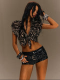 Plush Fluffy Zebra Print Tie Top UK-10