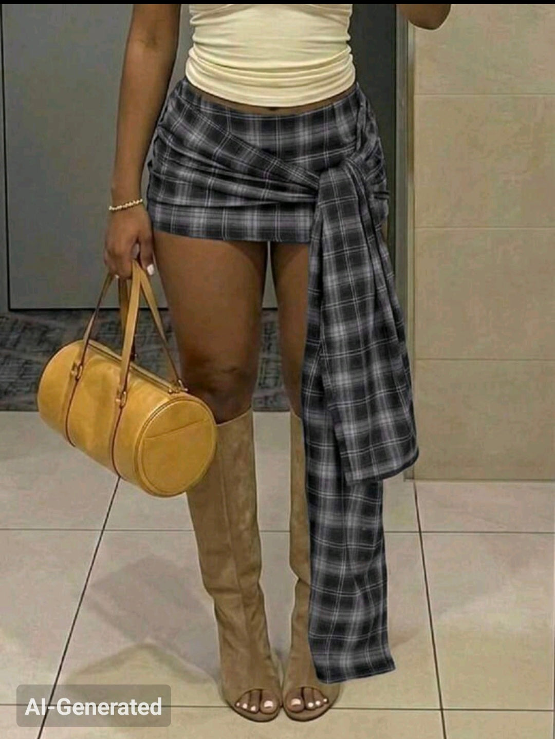Plaid Long Tie Up Mini Skirt UK-8