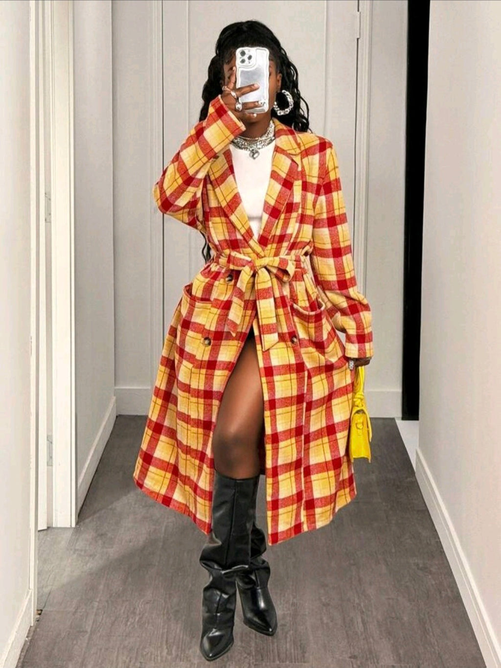 Plaid Woolen Trench UK-12/14