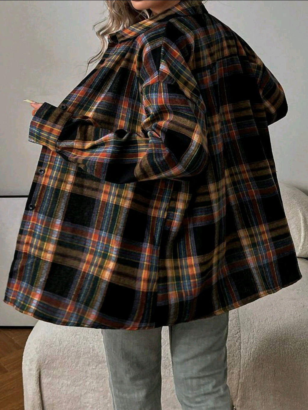 80s Loose Plaid Shirt UK-18
