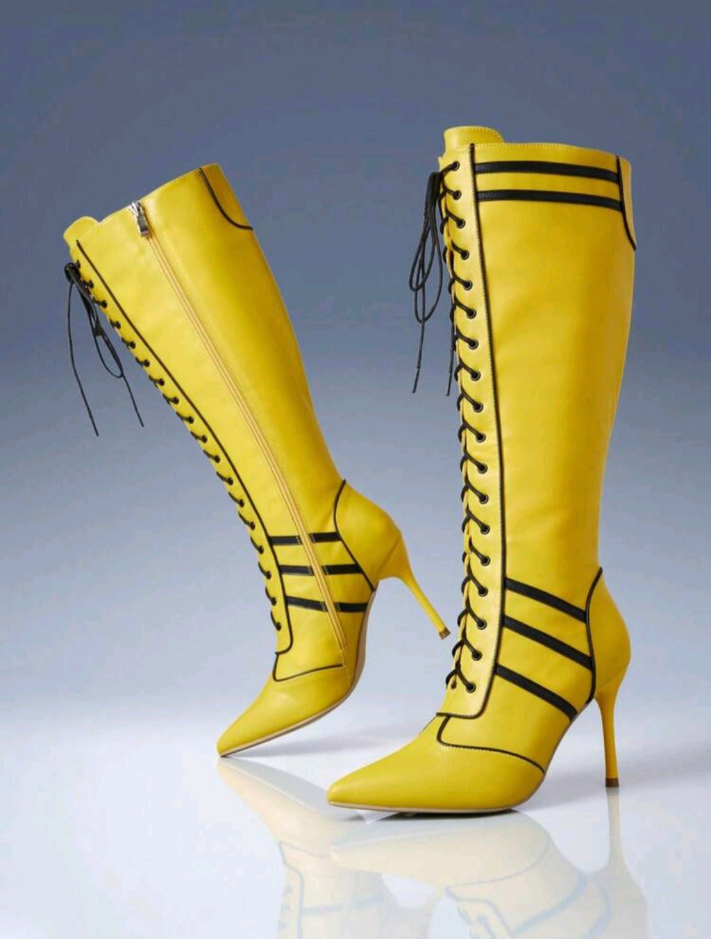 Yellow Pointed Stiletto Boot UK-7
