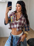 Multi Color Plaid Button Down Crop UK-12/14