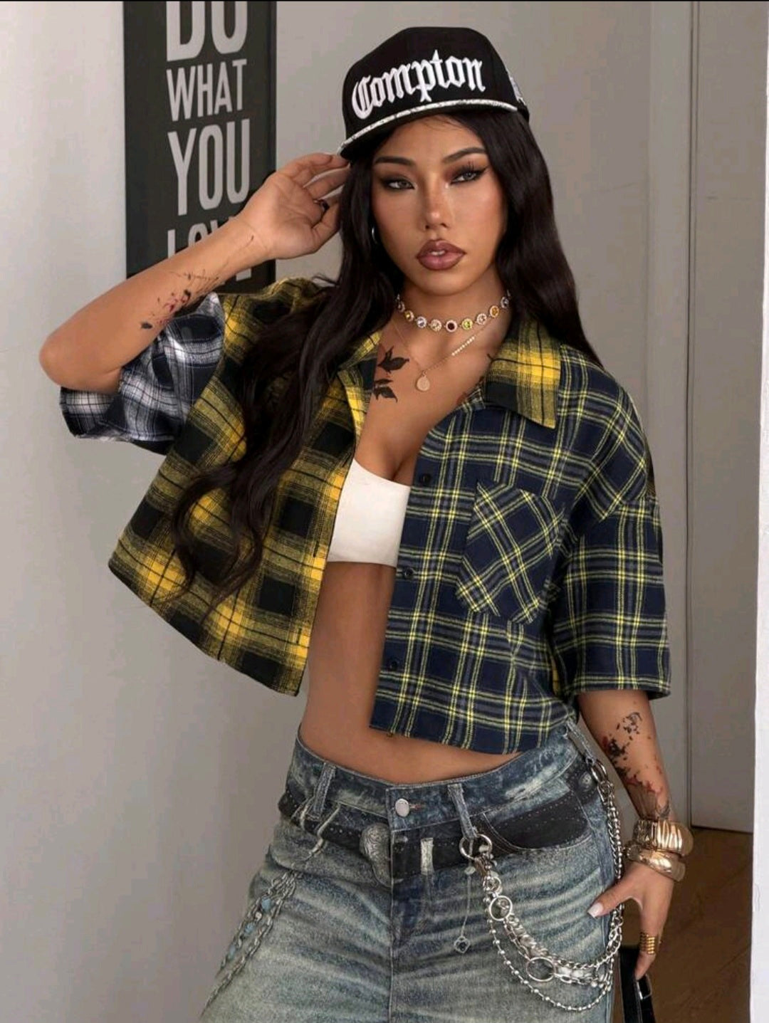 Multi Color Plaid Button Down Crop UK-16