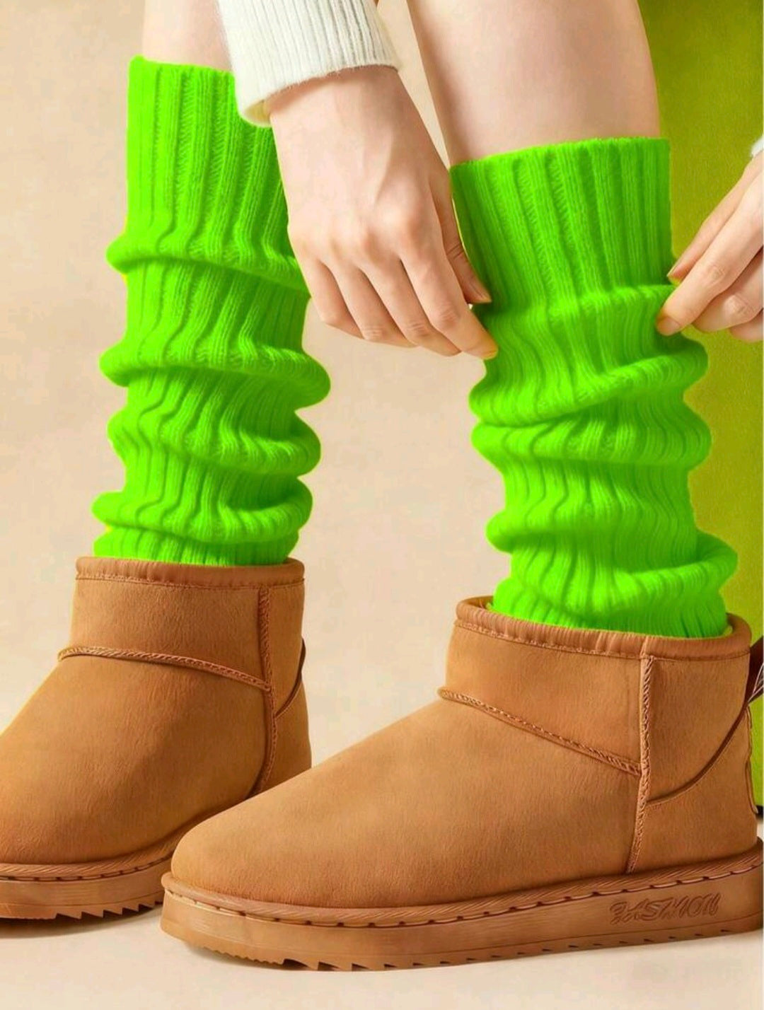 Lime Green Ribbed Leg Warmers-One Size
