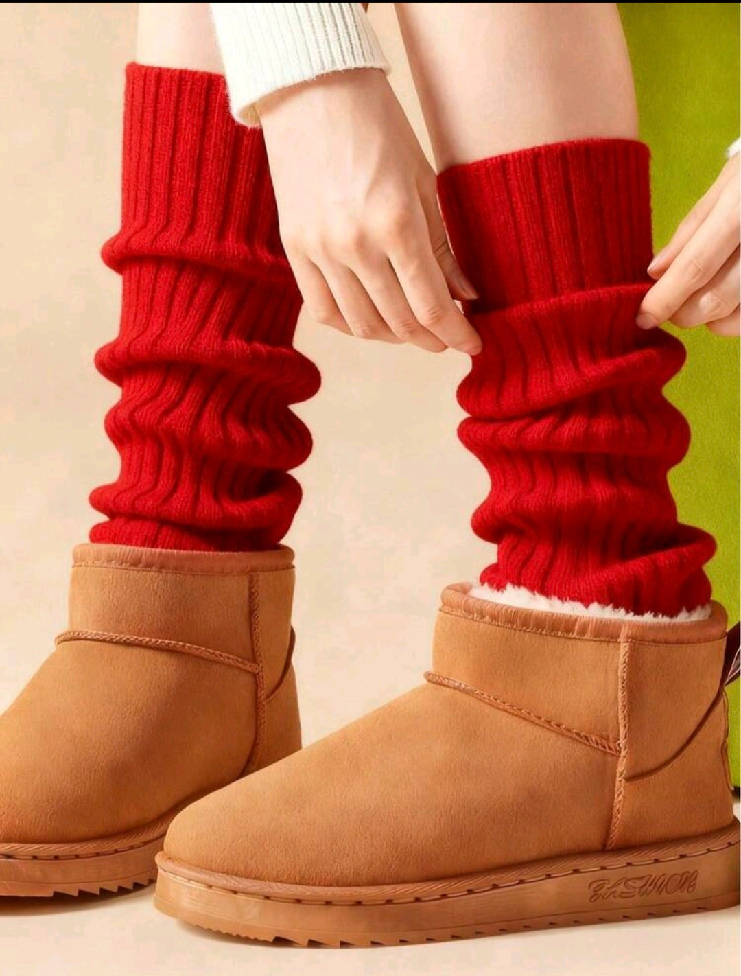 Red Ribbed Leg Warmers-One Size A