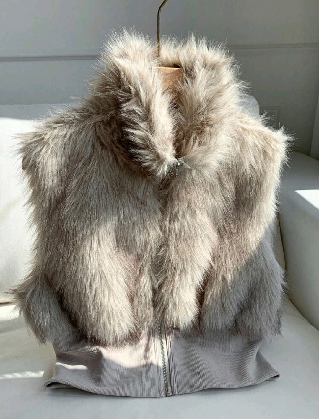 Grey Vintage Faux Fur Vest UK-12/14