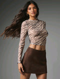 Zebra Print Mesh Long Sleeve Crop Top UK-16