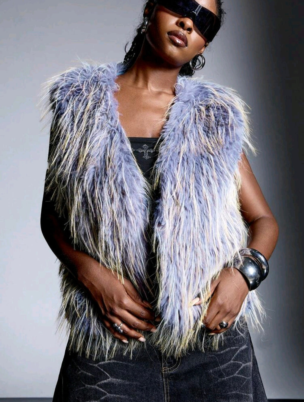 Sleeveless Faux Fur Jacket UK-16