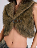 Rock Style Camel Faux Fur Vest UK-16