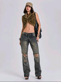 Rock Style Camel Faux Fur Vest UK-8