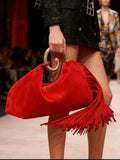 Burgundy Velvet Tassel Bag