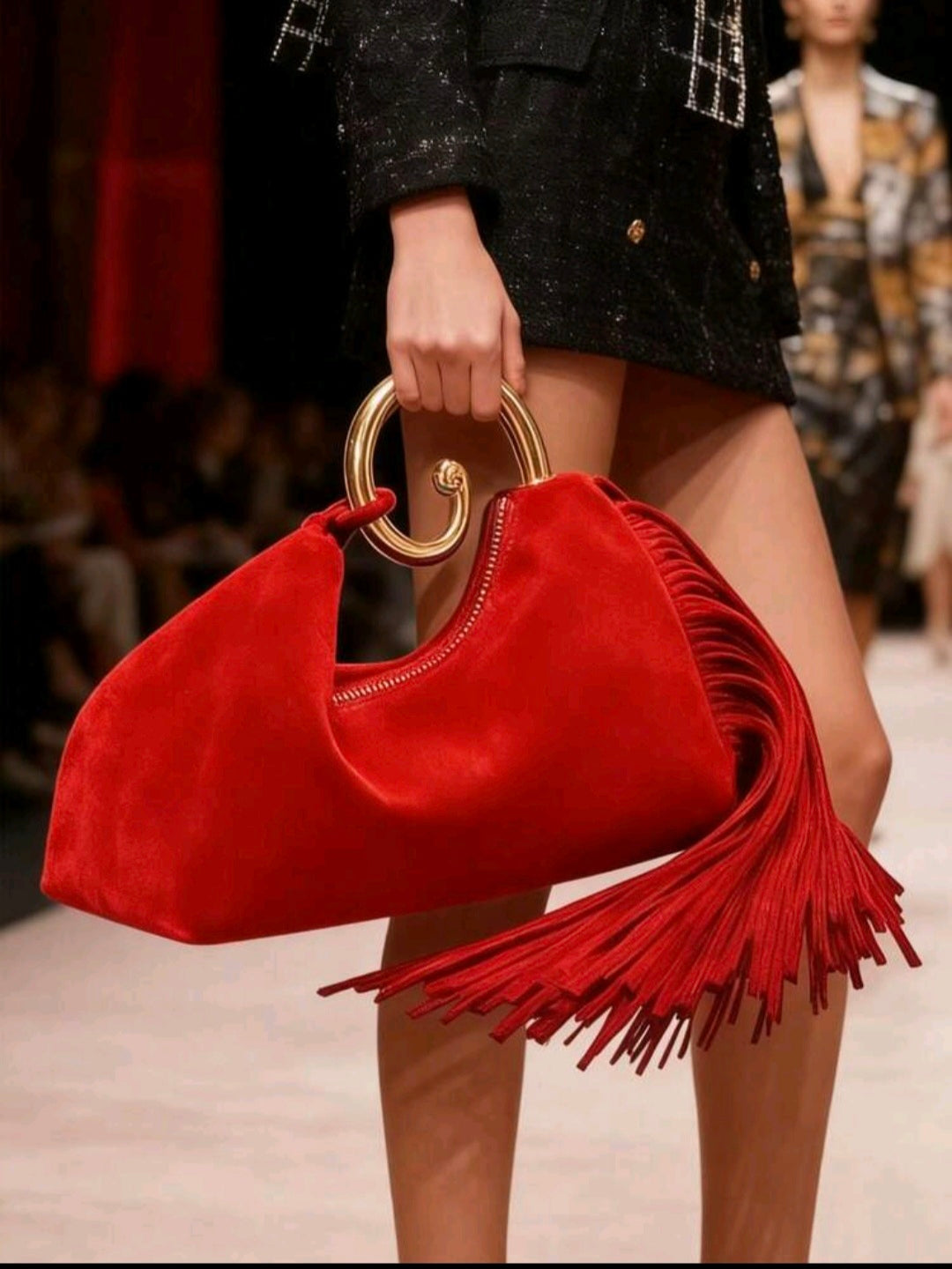 Burgundy Velvet Tassel Bag
