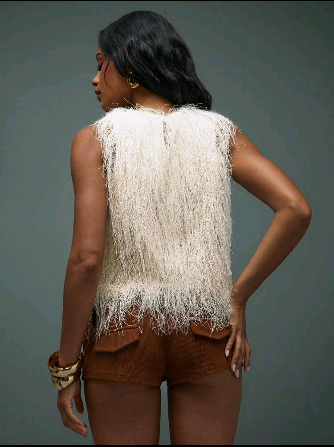 Boho Fur Top — Apricot, UK 12/14