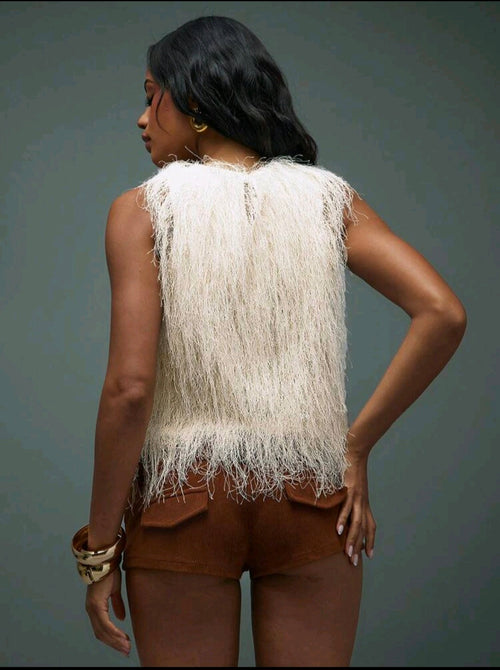 Boho Fur Top — Apricot, UK 12/14