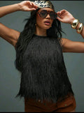 Boho Fur Top — Black, UK 8