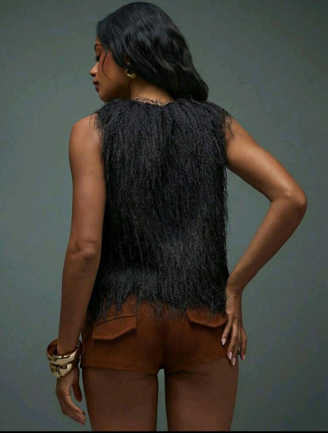 Boho Fur Top — Black, UK 8