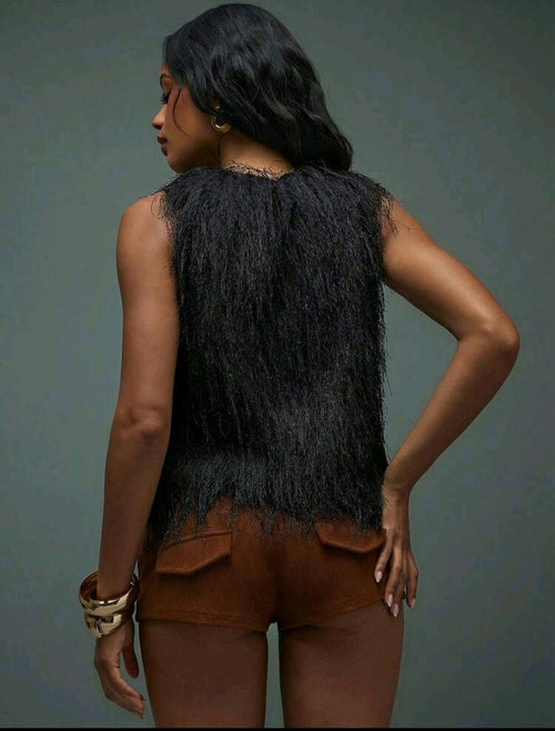 Boho Fur Top — Black, UK 8
