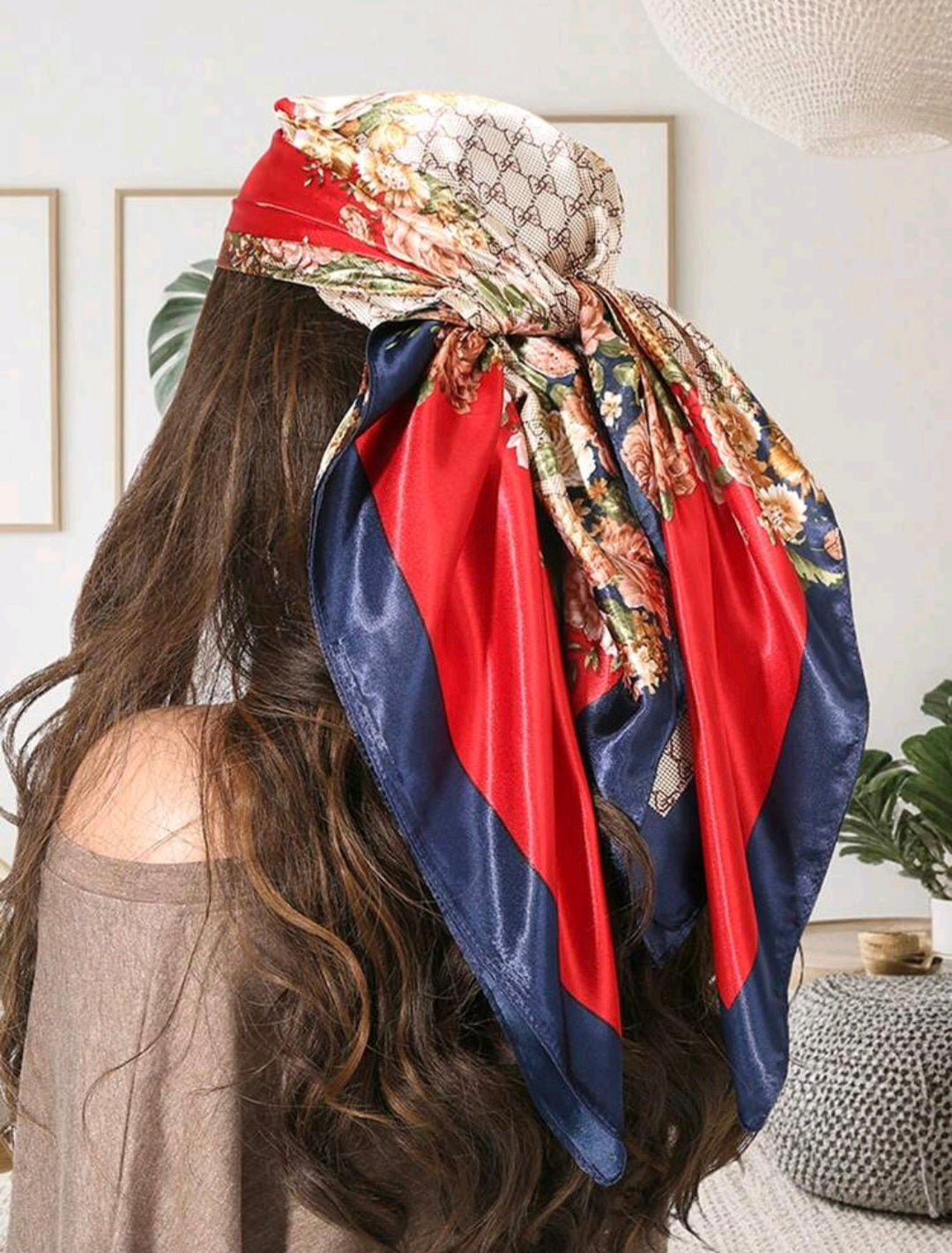 Red & Blue Boho Silk Scarf